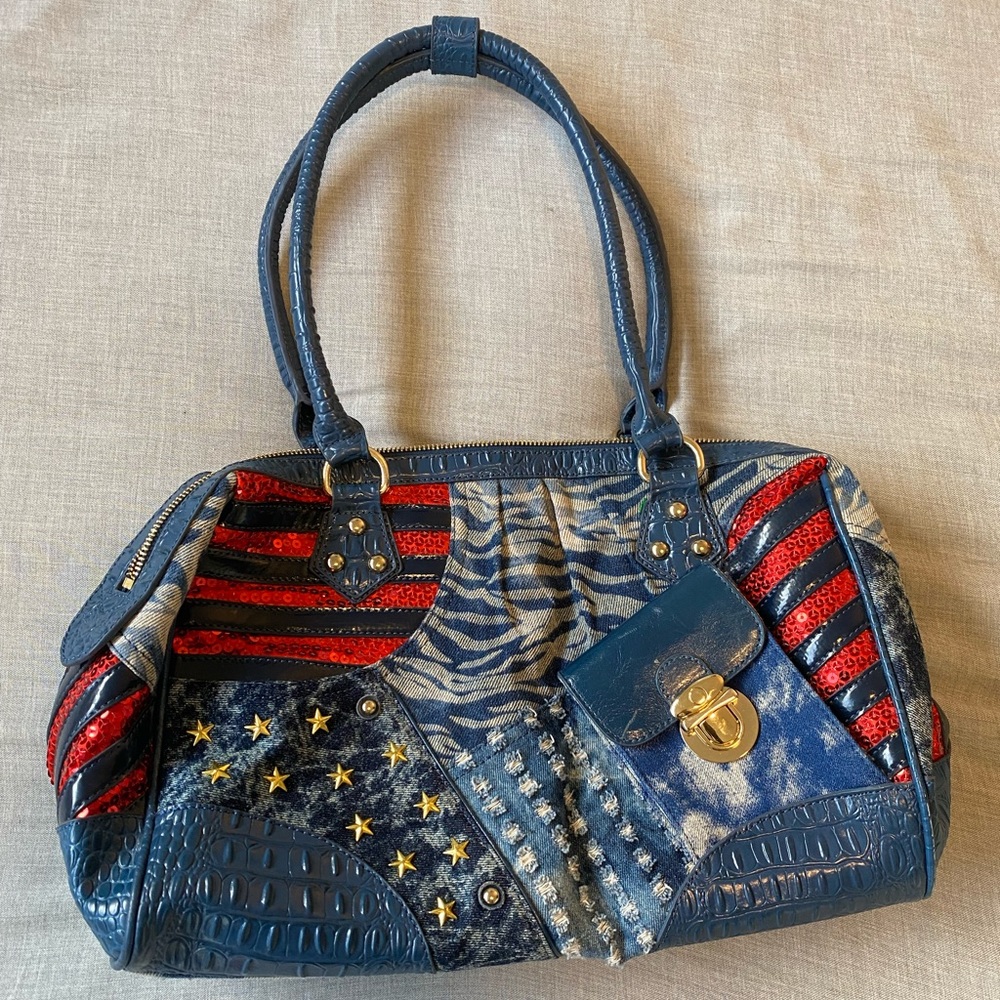 Sharif Denim 1827 Patriotic Bag With Stars & Stripes Sequins & Studs Bag
